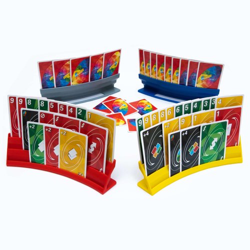 BORICO Card Holders for Playing Cards - 4 Pack Playing Card Holder for Kids and Adults,Stackable Storage Game Card Tray for Arthritis Patients with a Travel Pouch (4 Colors)