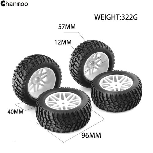 Chanmoo 1/10 RC Off Road Tires and Wheels 12mm Hex Rubber Short Course Truck Tyres with Foam Insert for 1:10 Scale Buggy Car ARRMA Traxxas Wltoys 144001 Losi HSP 94107 94170 94155 94177 4PCS (White)
