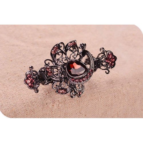 Rhinestone Metal Hair Claw on Dual Spring Black Vintage Peacock Shaped Colored Jewel Hair Clips Hollow Alloy Crab Clips Ponytail Holder Barrette (Purple)