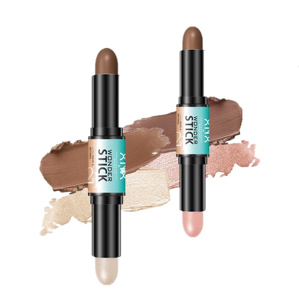 Contour Stick, 2Pcs Dual-Ended Highlighter Makeup Pen & Contouring Stick for Face Shaping, long-lasting smooth bronzer cream and highlighter sticks, a makeup kit for all skin tones (1#+2#, A)