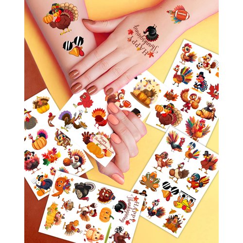 20 Sheets Funny Turkey Temporary Tattoos Stickers,220 Pieces Thanksgiving Themed Tattoos Stickers Party Decoration Supplies Party favors for Kids Adults