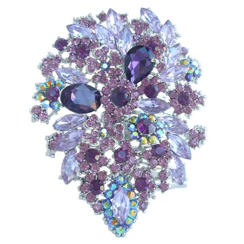 Sindary Headpiece 4.13" Flower Hair Comb Rhinestone Crystal HZ3905 (Silver-Tone Purple)
