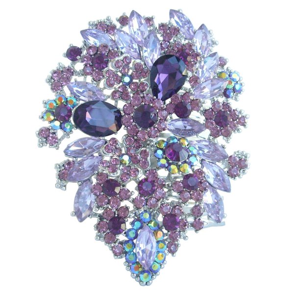 Sindary Headpiece 4.13" Flower Hair Comb Rhinestone Crystal HZ3905 (Silver-Tone Purple)
