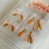 Vezocim Press on Nails Coffin Short Length, 24Pcs Full Cover Reusable Glossy Fake Nails with Glue, Artificial Fingernails Square False Nails with Designs, Glue Stick on Nails with Charm(Rainbow)