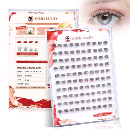 Upgraded,Wispy Lash Clusters 8mm C Curl Only,Eyelash Clusters Natural, Ultra-Soft Individual Lashes,Empowered by New Softening Factor.No Plastic Feel,New Comfort - Radiant Style.[Ehszm Beauty]