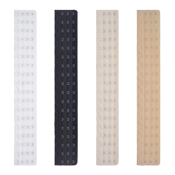 DoHope Longline Bra Back Corset Extenders for Bustiers Shapewear Waist Cincher (18 Hooks (4pcs Black, White, Light Beige&Dark Beige))
