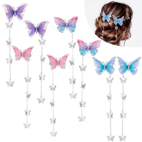 Mxxipp 8pcs Tassel Butterfly Hair Clips for Women, Non-Slip 3D Moving Butterfly Hair Pin Barrettes, Cute Decorative Hair Accessories for Valentines Wedding Prom Birthday Gift