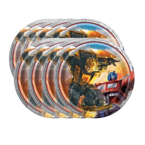 Transformers Party Supplies Bundle Pack includes 16 Dessert Cake Plates, 1 Plastic Table Cover