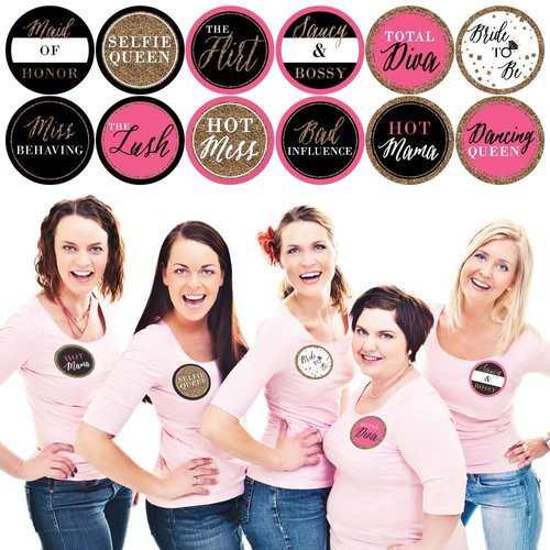 Girls Night Out - Bachelorette Party Name Tags - Party Badges Sticker Set of 12