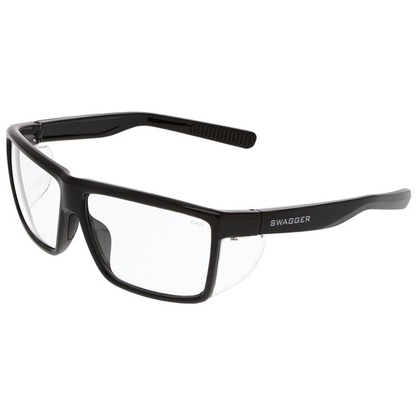 MCR Safety SR210 Swagger SR2 Series Safety Glasses with Thermo Plastic Rubber Nose Pads and Detachable Side Shields, Black Frame, Clear Lens
