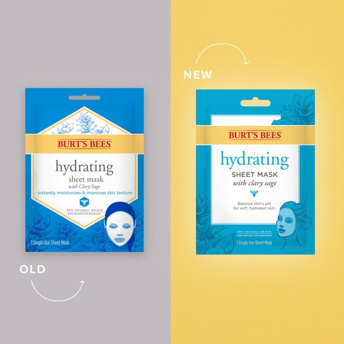 Burt's Bees Hydrating Face Mask with Clary Sage, Single Use Sheet Mask, 6 Count (Package May Vary)