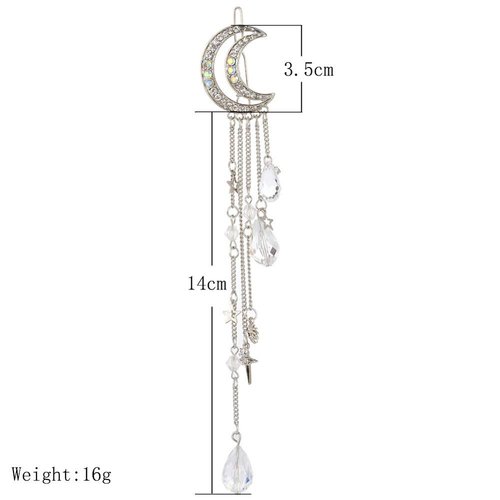 Numblartd 3 Pcs Vintage Crystal Rhinestone Moon Tassel Drop Star Hair Clip Bobby Pins - Women Lady Fashion Bridal Jewelry Hairpin Hair Accessories