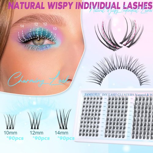 Lash Clusters Wispy Eyelash Clusters Natural C Curl Cluster Lashes zanlufly Wispy Individual Lashes 180Pcs Eyelash Extension 10 12 14MM DIY Lash Extension