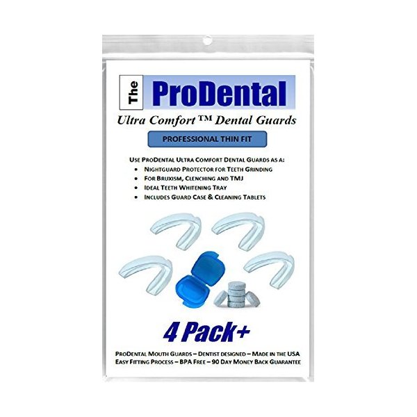 Mouth Guard for Grinding Teeth - 4 Pack | Thin and Trim Anti Grinding - Teeth Whitening Dental Guard | Stops Bruxism & Clenching Teeth at Night | USA Made - No BPA, Includes Night Mouth Guard Case