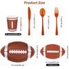 ADXCO 145 Pieces Football Themed Party Supplies Football Paper Plates Cups Napkins Spoons Forks Knives Tablecloth Football Party Tableware for Game Day Party Decorations, Serves 24 Guests