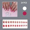 24Pcs Pink Flower Press on Nails Short Square White French Tips Fake Nail with White Flower Designs Acrylic False Nails Full Cover Glossy Glue on Nails for Women Girls DIY Manicure Decoration