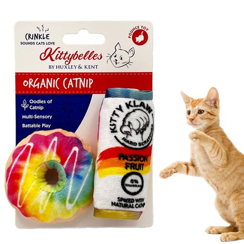 Huxley & Kent 2-Pack Plush Cat Toys | Pride Donut & Klaw Passion Fruit | Pride Rainbow Strong Catnip Filled Cat Toy | Plush Kitten and Cat Toy with Catnip and Crinkle | Kittybelles