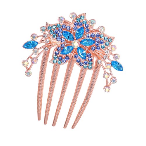 Wedding Bridal Headpiece Rhinestone Hair Comb Women Peacock Hair Clip Side Comb Hair Accessory (Blue A)
