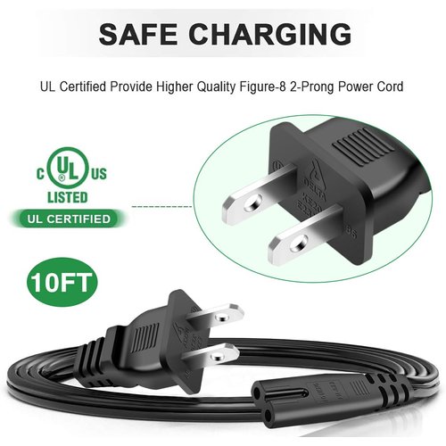 Goffeu 2-Prong Printer Power Cord Cable Replacement Canon PIXMA MG/MP/MX/IP/TS/TR Series Printers, Canon Pixma/Epson Printer Replacement AC Power Cable 10FT