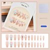 24Pcs Nude Press on Nails Medium Square Fake Nails Glossy Glue on Nails with 3D Kawaii Heart Bow Charms Design French Stick on Nails Cute False Nails Artificial Acrylic Nails for Women Girls Manicure