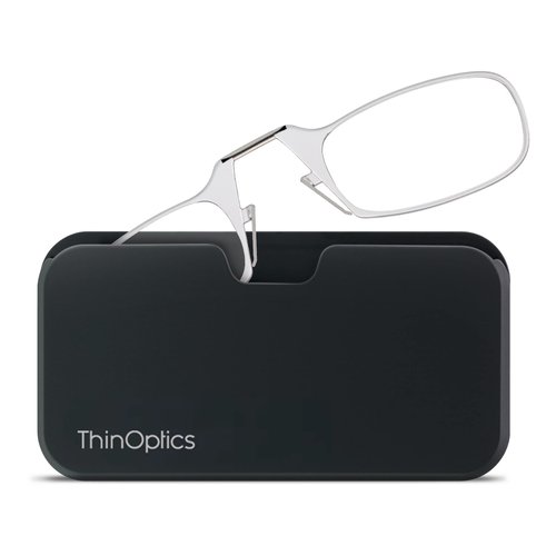 ThinOptics unisex-adult Reading Glasses + Black Universal Pod Case | Clear Frames, 2.00 Strength Readers Clear Frames / Black Case, 44 mm