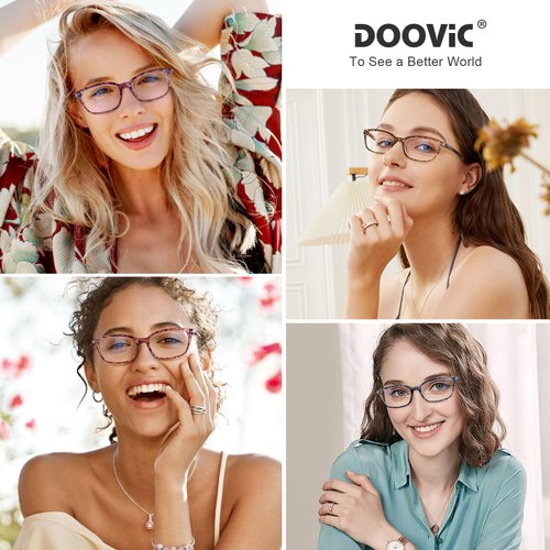 DOOViC 4 Pack Computer Reading Glasses Blue Light Blocking Anti Eyestrain Spring Hinge Stylish Readers for Women 4.00 Strength