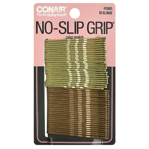 Conair No-Slip Grip Hair Clip Bobby Pins, Blonde, 50-Pieces