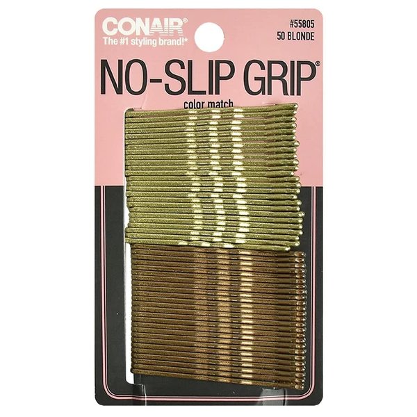 Conair No-Slip Grip Hair Clip Bobby Pins, Blonde, 50-Pieces