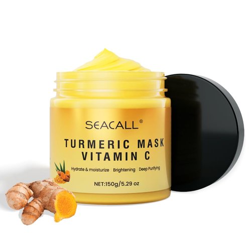 Seacall Turmeric Vitamin C Facial Mask contains Aloe Vera, Vitamin C E, and Turmeric to cleanse deeply, target pores and blemishes, brighten, moisturize, and leave your skin radiant smooth(5.29 oz)