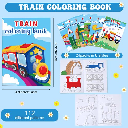 Faccito 24 Pcs Train Coloring Books Bulk Coloring Book Party Favors Trains Mini DIY Art Drawing Book, Drawing DIY Art Painting Color Booklet Goody Bags Fillers Games Party Favors