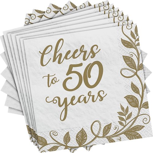 "50th Anniversary" Beverage Napkins 16 Ct. 5" x 5"