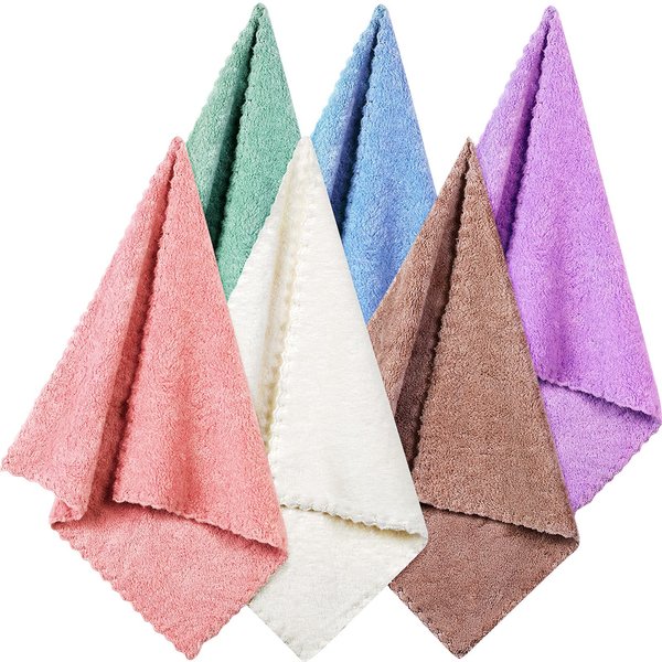 Satinior 6 Pieces Face Wash Cloth 12 x 12 in Makeup Remover Cloths Towel Coral Velvet Facial Microfiber Cloths Soft Fast Drying Facial Cleansing Towel for Face