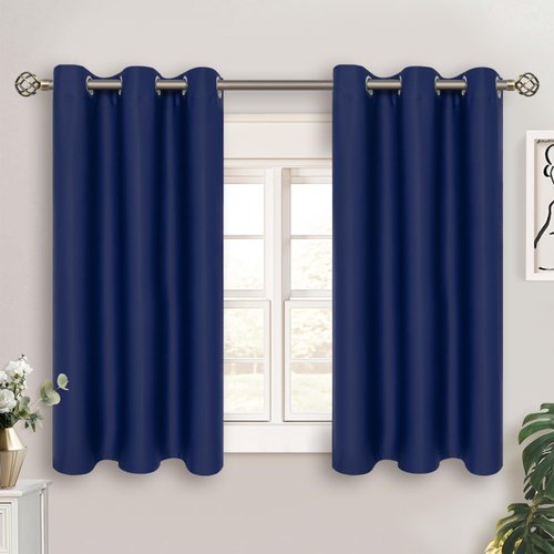 BGment Navy Blue Short Blackout Curtains for Small Windows, 38 x 45 Inch Thermal Insulated Tier Set of 2 Panels Sun Blocking Drapes for Kitchen Bedroom