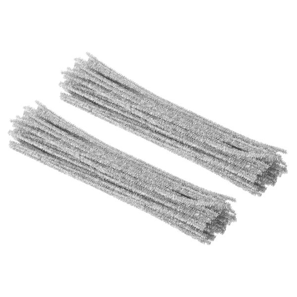 PATIKIL 30cm/11.8" Pipe Cleaners Chenille Stem, 200Pcs Glitters Fuzzy Sticks Pipe Cleaner Craft Supplies for DIY Art Creative Decoration Projects, Silver Tone