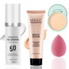 2PCS Color Changing Liquid Foundation Makeup,Flawless Full Coverage Foundation with Makeup Brush and Sponge,Non-greasy Long Lasting Moisturizing SPF50 PA+++ Face Sunscreen for Women(B)