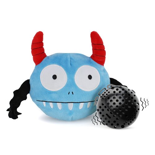 NAMSAN Giggle Plush Dog Toy Interactive Dog Toys Pet Squeaky Toy with Jumping Activation Ball for Dogs Playing (Blue Monster)