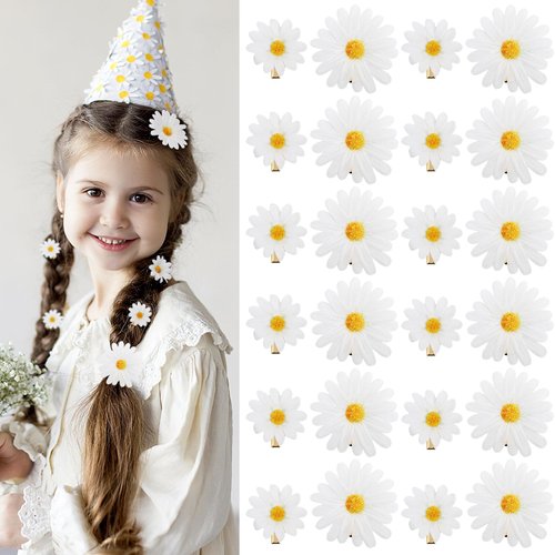 LACGO Mini Daisy Hair Clips - Small Flower Barrettes for Girls, Women, and Toddlers (24 PCS) - Cute Summer, Wedding, Beach, Bridal Braid Accessories (White)