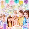 YEOCU Birthday Decorations, NO DIY, Pre-Strung Happy Birthday Banner with Honeycomb Balls, Hanging Swirls, Circle Dots Garland, Happy Birthday Party Decorations for Women Men Boys Girls (Pastel)