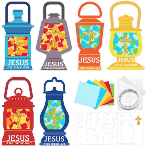 Optiacan 24 Sets Religious Sunday School Crafts, Jesus Lights The Way Tissue Sign Craft Kit, DIY Craft Supplies Decorations for Preschool Home Classroom Church Activities