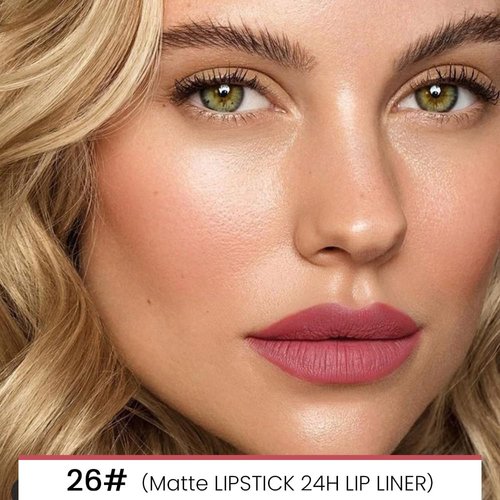 evpct 1Pcs Lip Liner and Lipstick Set Kit for Women, DNM Matte Lips Kit with Lip Liner Lip Stains Long Lasting Waterproof 24 Hour Lipstick and Lip Liners Combo Lipliners Pencil 26#