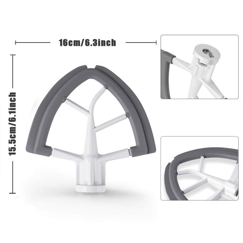 Flex Edge Beater,Mixer Accessory,Attachments For Mixer,Fits Tilt-Head Stand Mixer Bowls For 4.5-5 Quart Bowls,Beater With Silicone Edges,White