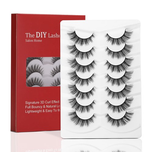 ILLPTA Fluffy Wispy Volume False Eyelashes Strip 3D, Natural Look Thick Waterproof Cat Eye Lashes, 16MM Faux Mink Demi Curly Cateye Fake Eyelashes (5D-12)