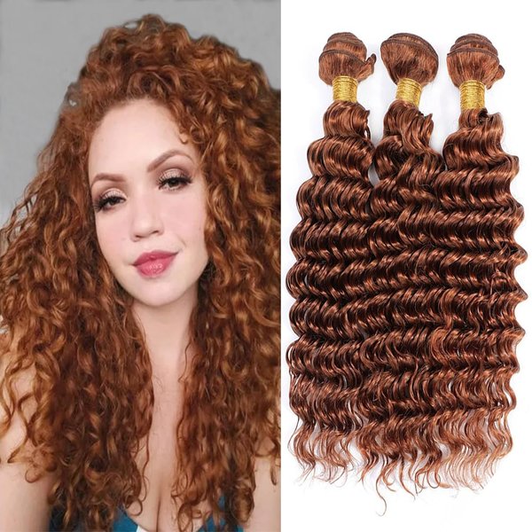 Brown Deep Curly Bundles Human Hair Color #30 Light Brown Deep Curly Bundles 18 20 22 Inch Double Weft Brazilian Virgin Hair Extensions Soft and Shiny Wet and Wavy 3 Bundles For Black Women