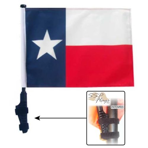 TEXAS Flag with SSP Flags EZ On & Off EXTENDED STRAPS Bracket for UTVs or Wide Bar Golf Carts