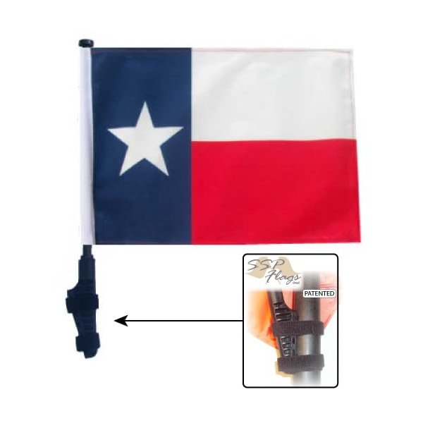 TEXAS Flag with SSP Flags EZ On & Off EXTENDED STRAPS Bracket for UTVs or Wide Bar Golf Carts