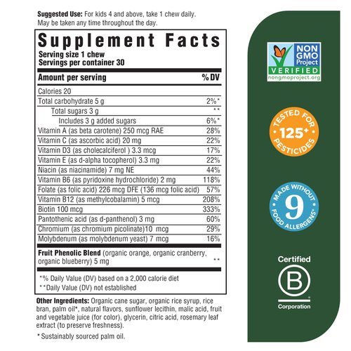 MegaFood Kids One Daily Multivitamin Soft Chews - Kids Vitamins with Vitamin B, Vitamin C, Vitamin D & Vitamin E - Age 4+, Vegetarian, Made Without 9 Food Allergens - Grape Flavor - 30 Chews (2 Pack)