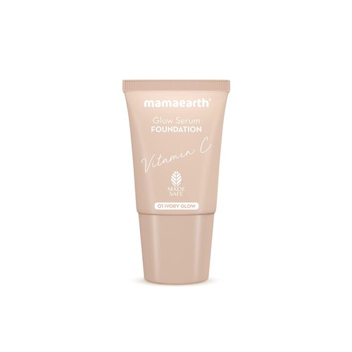 Mamaearth Glow Serum Foundation - 01 Ivory Glow Shade | with Vitamin C & Turmeric | Up to 12 Hour Buildable Coverage | Waterproof & Lightweight | 0.61 Fl Oz (18ml)