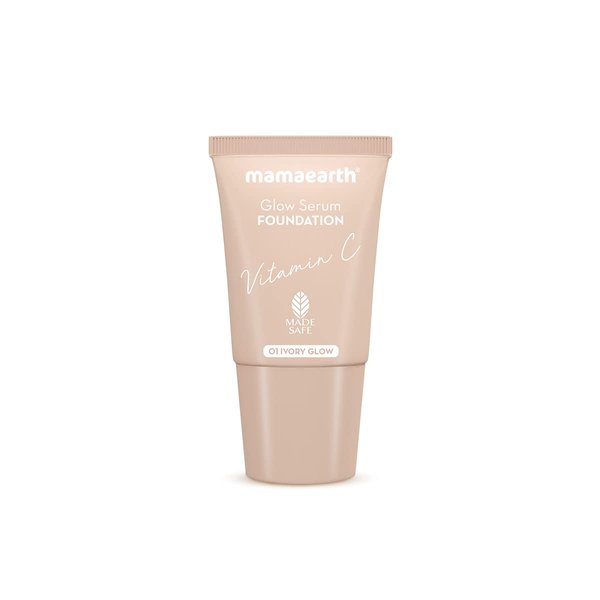Mamaearth Glow Serum Foundation - 01 Ivory Glow Shade | with Vitamin C & Turmeric | Up to 12 Hour Buildable Coverage | Waterproof & Lightweight | 0.61 Fl Oz (18ml)