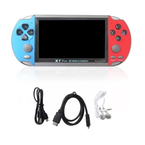 Qblahip New X7 Plus Handheld Game Console, 5.1 Inch Portable Retro Game Console 8G Built-in 10,000 Games, Classic Game Console Game boy Birthday Gifts Presents (Red&Blue)