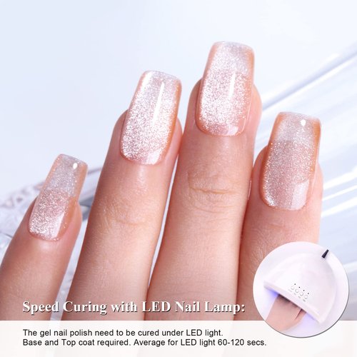 Imtiti Champagne Gold Gel Nail Polish,0.5fl oz Holographic 9D Cat eyes Glitter Magnetic Gel Polish UV Gel Nail Polish with Magnetic Stick for Nail Salon